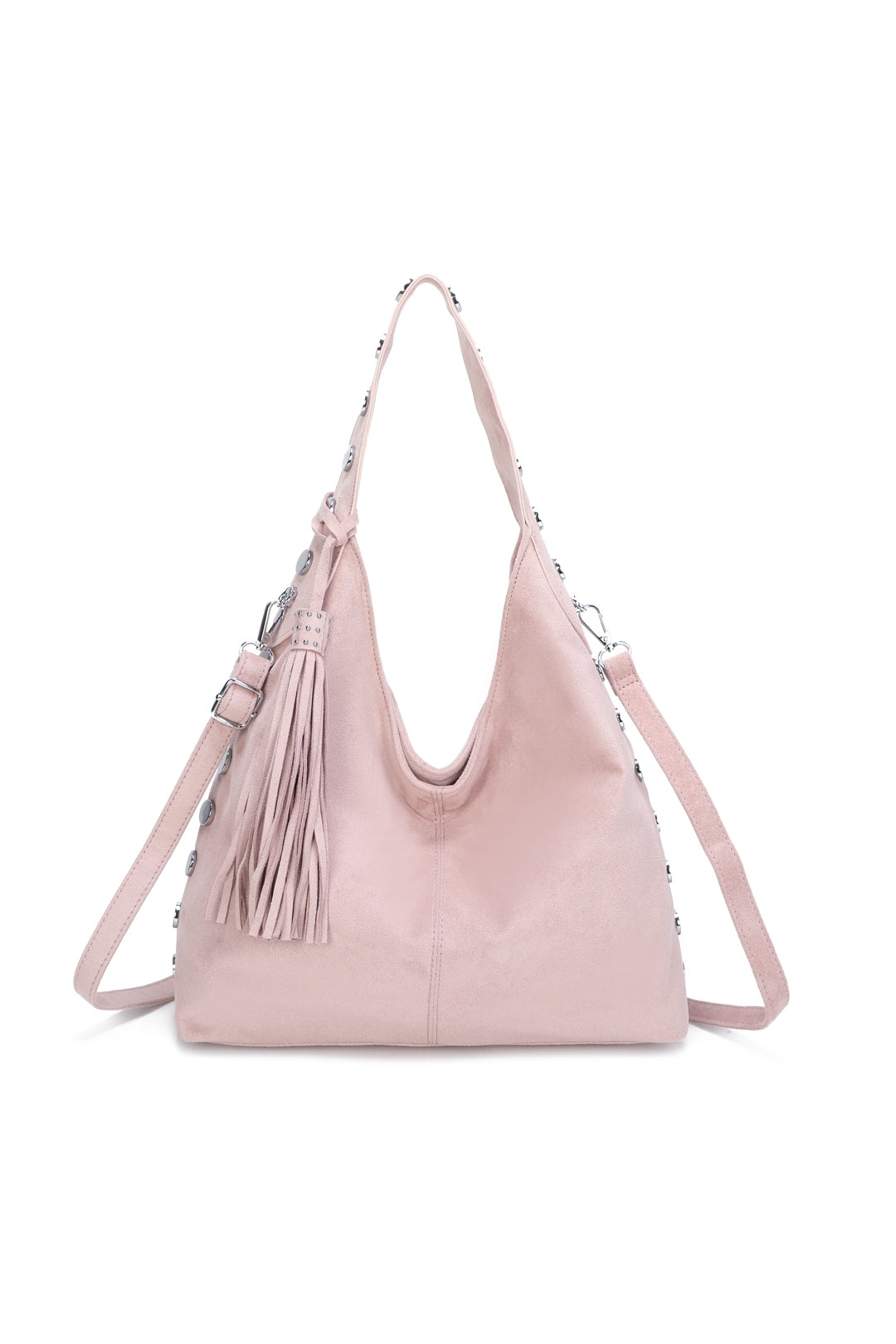 Bella Studded Large Faux Suede Tassel Slouch Hobo Shoulder Bag - RY250965