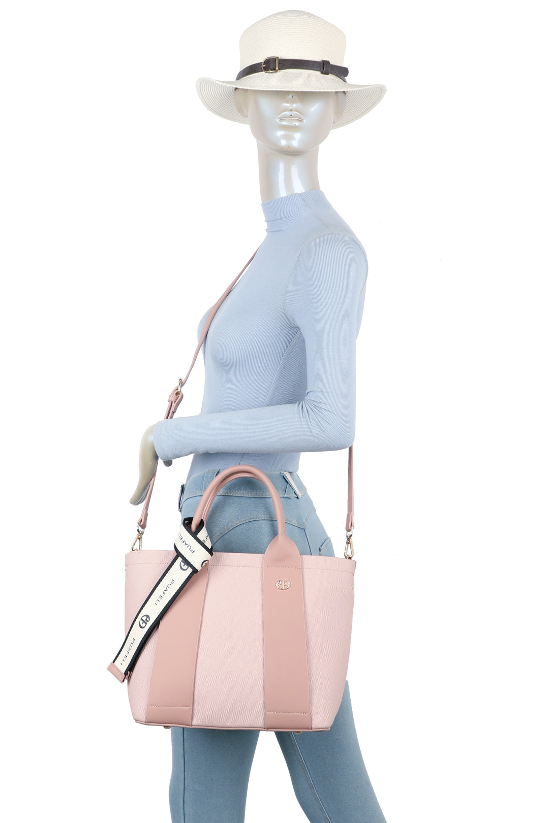 Valmont PU Leather Triple Compartment Structured Canvas Tote Bag - RY250973