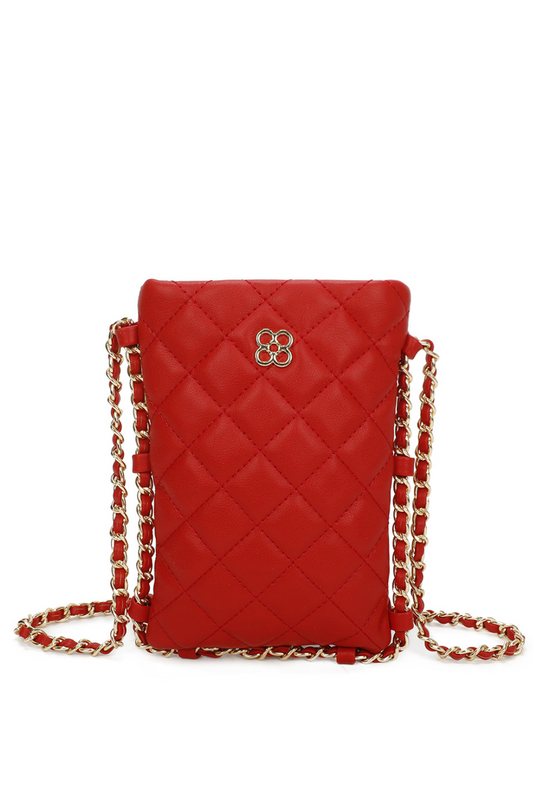 Clover Quilted Diamond Patterned Mini PU Leather Vertical Crossbody Bag