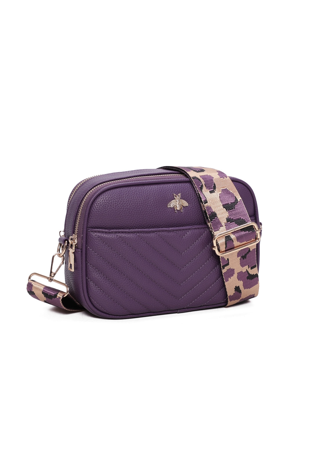 Bee Badge Quilted Double Zipper Compartment Tassel Crossbody Handbag - RW250451