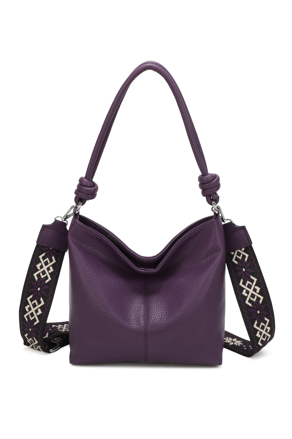 Velora PU Leather Shoulder Hobo Bag with Braided and Canvas Strap - RB241032