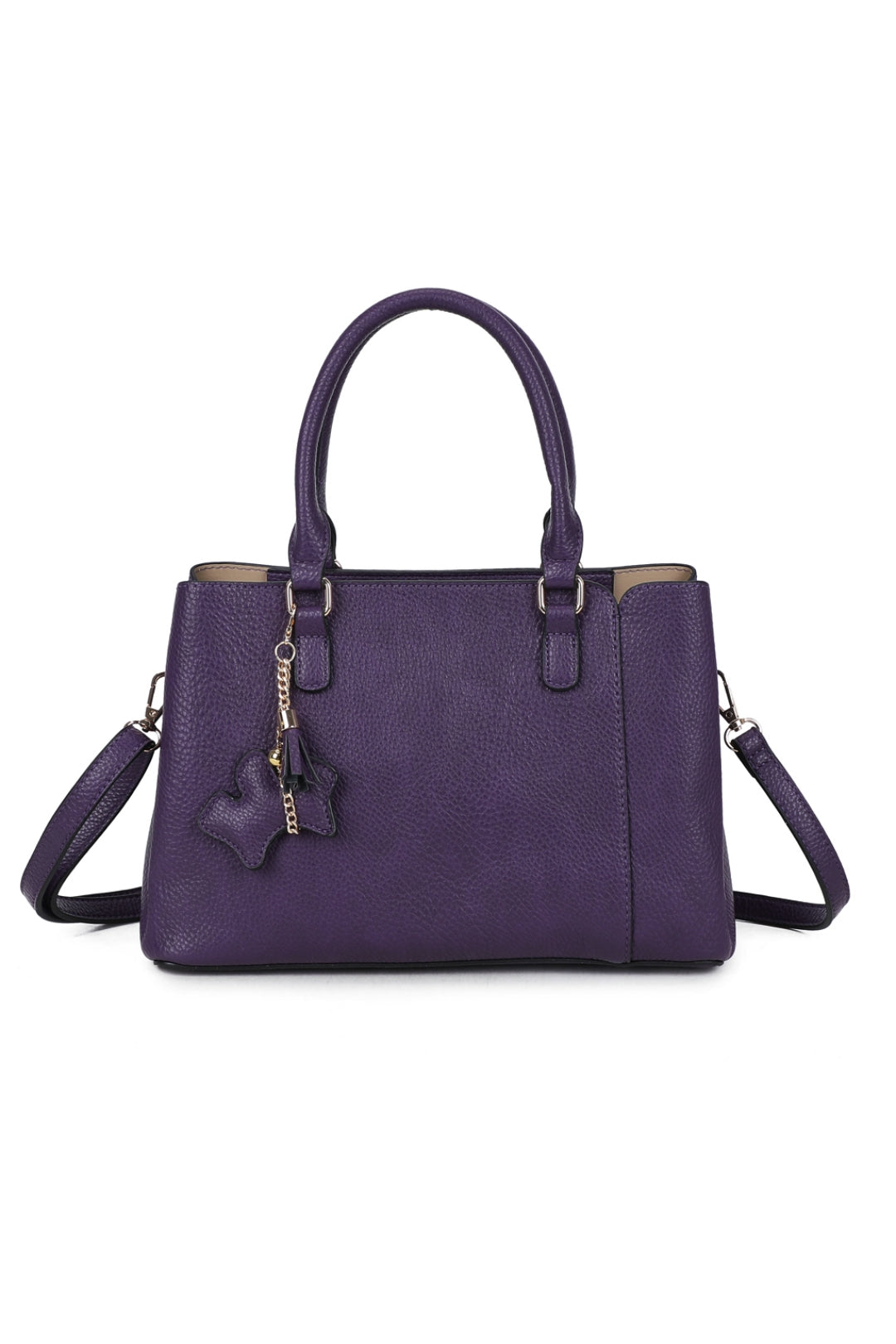 Velvet PU Leather Triple Compartment Shoulder Tote Bag With Dog Charm - RJ241073