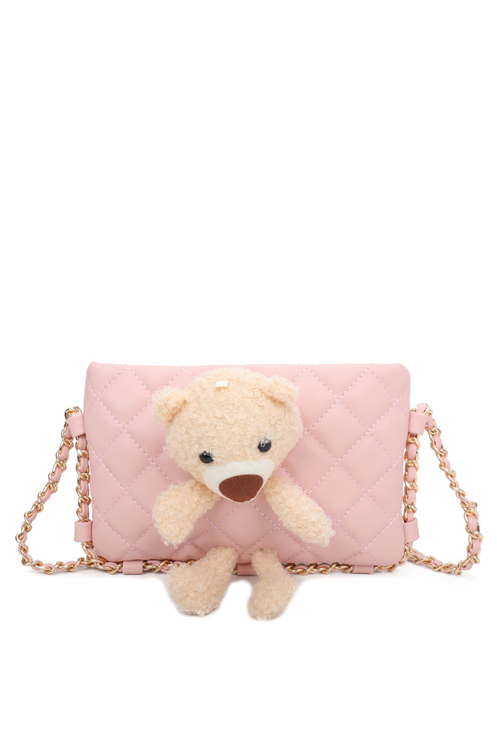 Teddy Bear Quilted Diamond Patterned Mini PU Leather Crossbody Bag