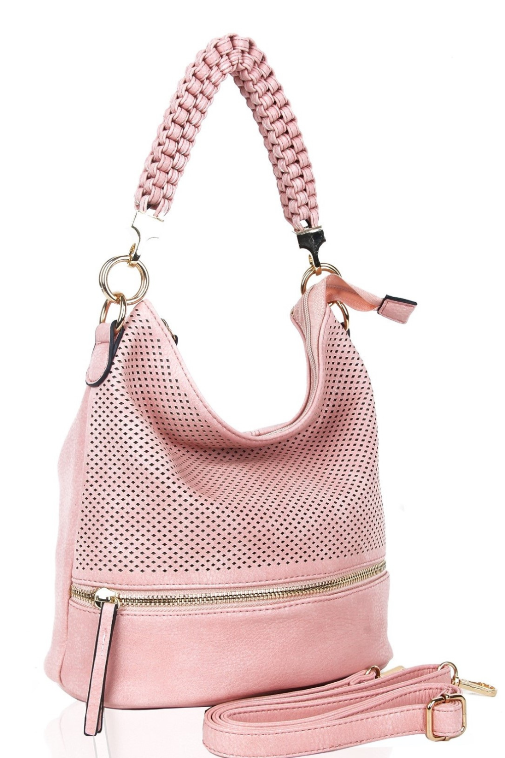 Trous PU Leather Shoulder Bag with Braided Handle