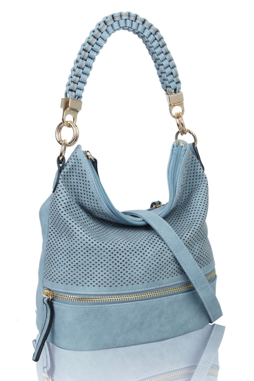 Trous PU Leather Shoulder Bag with Braided Handle