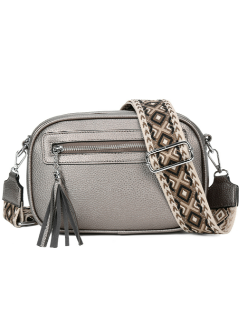 Quadriple Zipped Tassel Crossbody with Canvas Strap (RB230623)