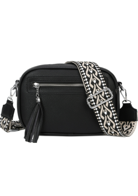 Quadriple Zipped Tassel Crossbody with Canvas Strap (RB230623)