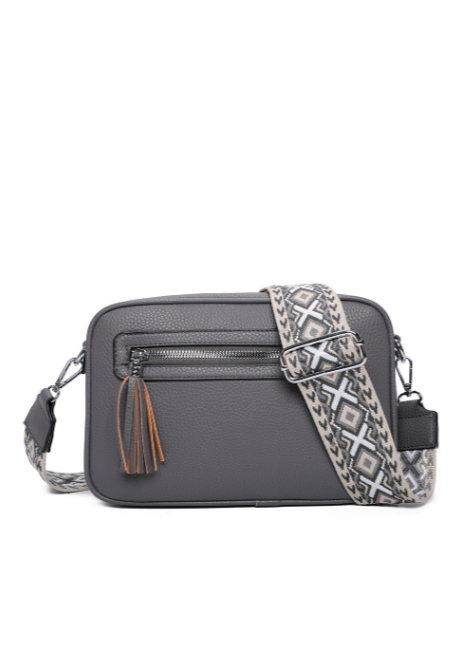 Quadriple Zipped Tassel Crossbody with Canvas Strap (RB230623)