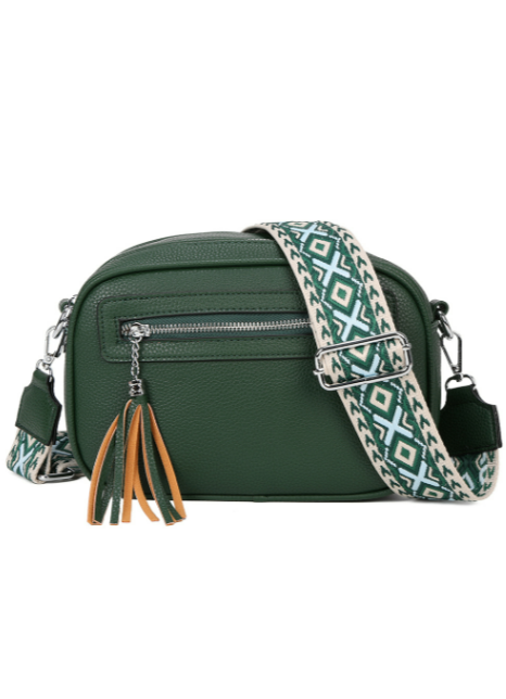 Quadriple Zipped Tassel Crossbody with Canvas Strap (RB230623)