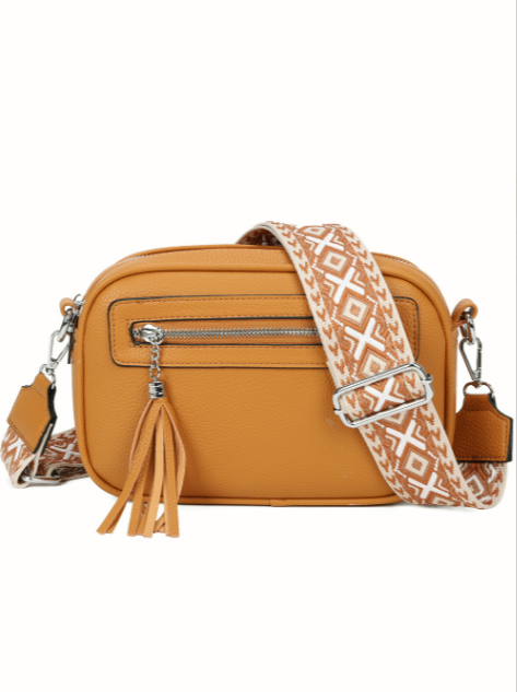 Quadriple Zipped Tassel Crossbody with Canvas Strap (RB230623)