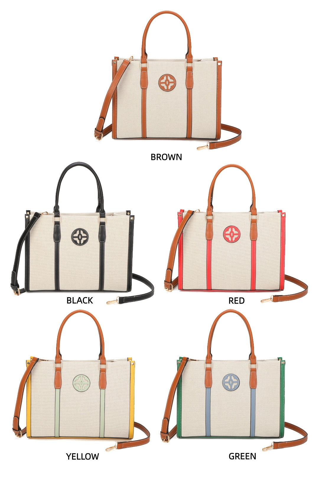 Noeud Large Size Multi-colour Canvas PU Leather Top Handle Tote Bag - RB250957