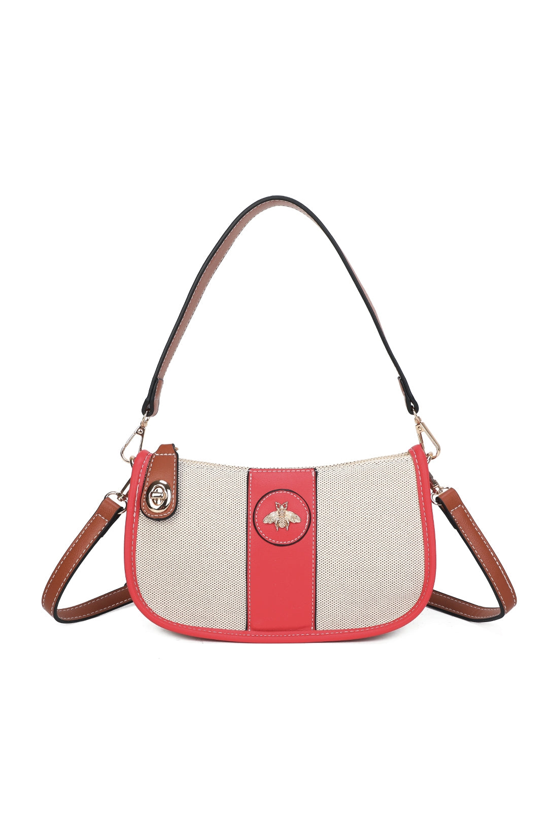 Apiary Bee Badge Canvas PU Leather Top Handle Shoulder Bag - RB250956