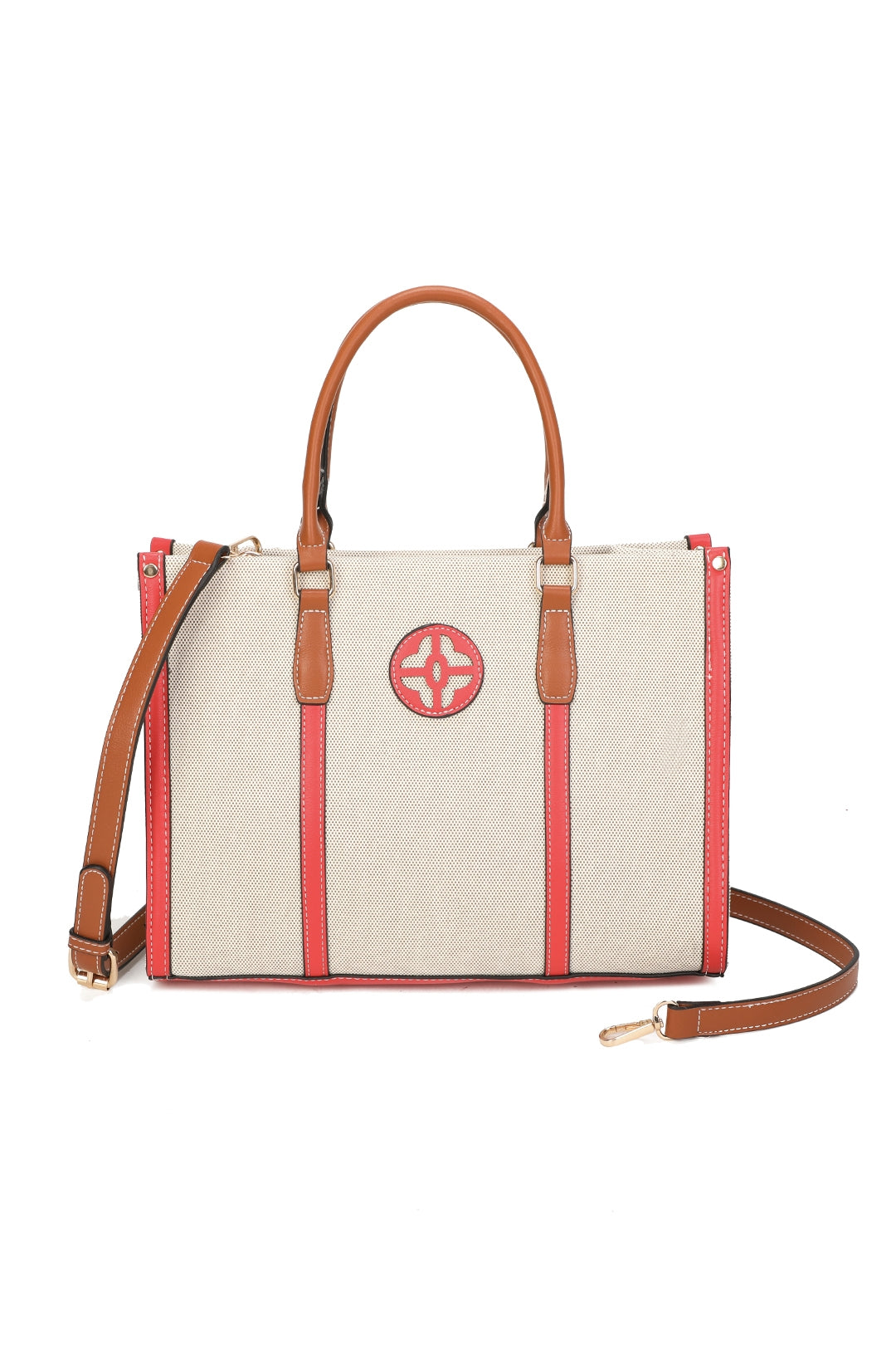 Noeud Large Size Multi-colour Canvas PU Leather Top Handle Tote Bag - RB250957
