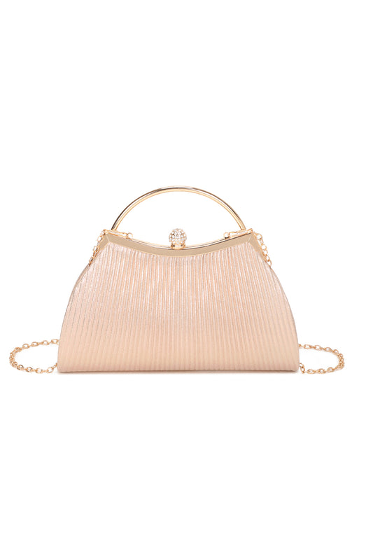 Orellis Pleated Satin Glittering Top Handle Evening Clutch Bag - RZ2515