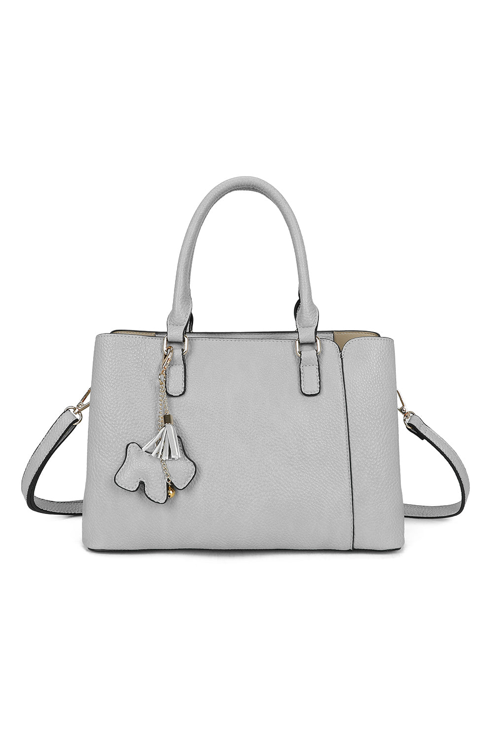 Velvet PU Leather Triple Compartment Shoulder Tote Bag With Dog Charm - RJ241073