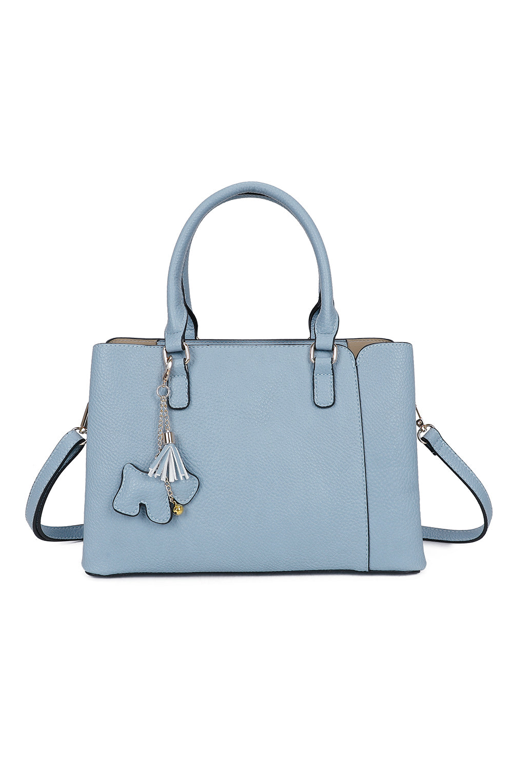Velvet PU Leather Triple Compartment Shoulder Tote Bag With Dog Charm - RJ241073