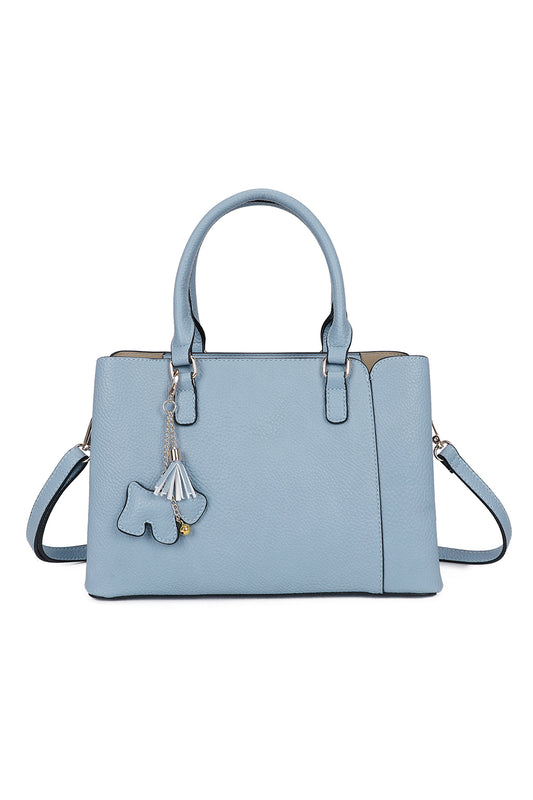 Velvet PU Leather Triple Compartment Shoulder Tote Bag With Dog Charm - RJ241073