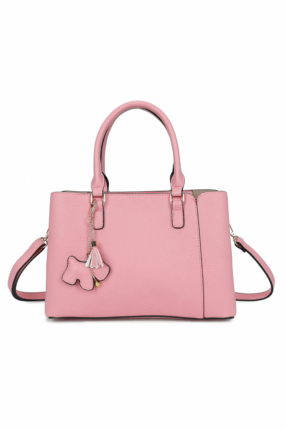 Velvet PU Leather Triple Compartment Shoulder Tote Bag With Dog Charm - RJ241073