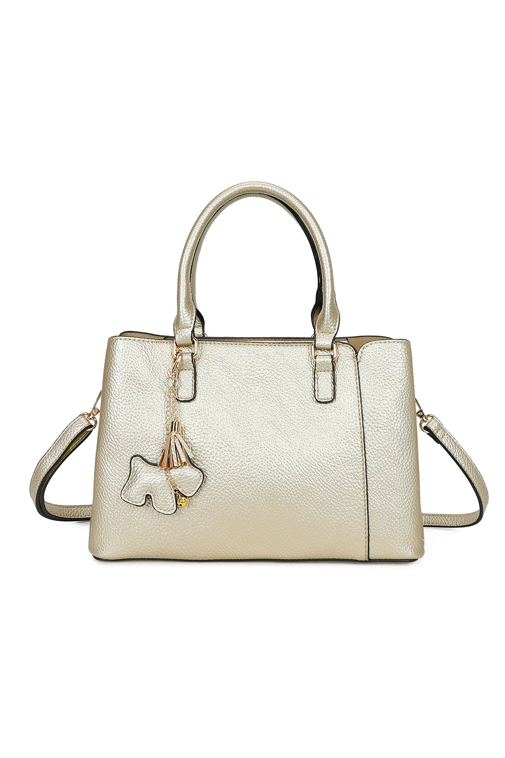 Velvet PU Leather Triple Compartment Shoulder Tote Bag With Dog Charm - RJ241073