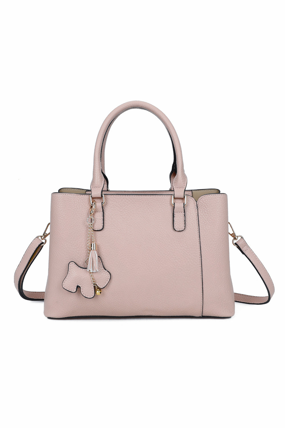 Velvet PU Leather Triple Compartment Shoulder Tote Bag With Dog Charm - RJ241073