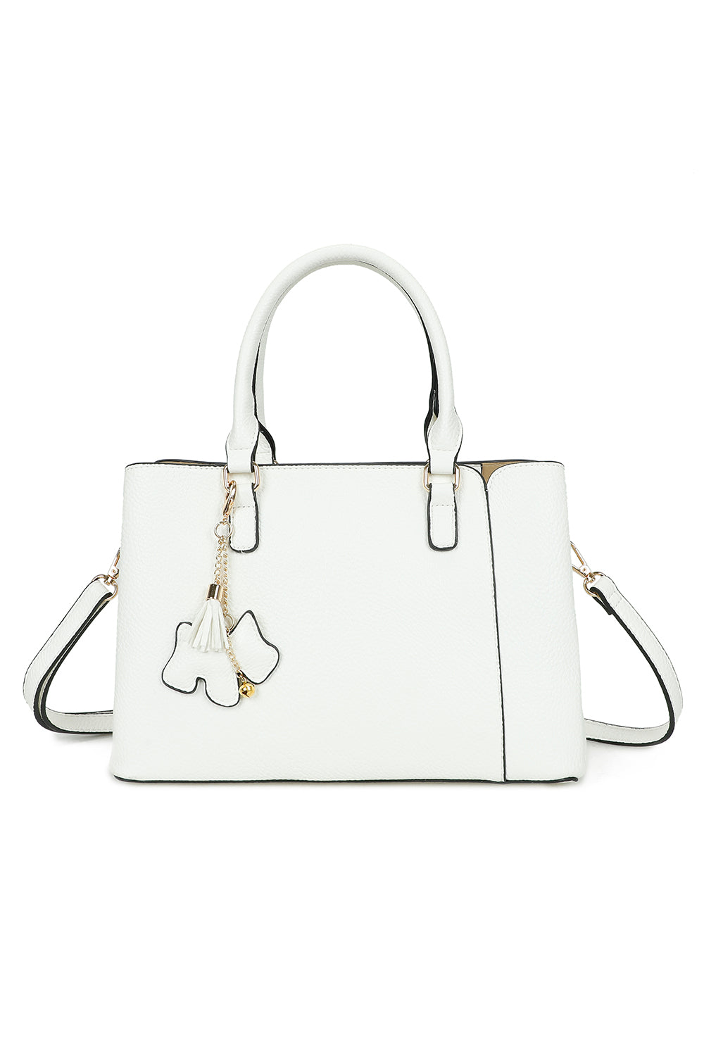 Velvet PU Leather Triple Compartment Shoulder Tote Bag With Dog Charm - RJ241073