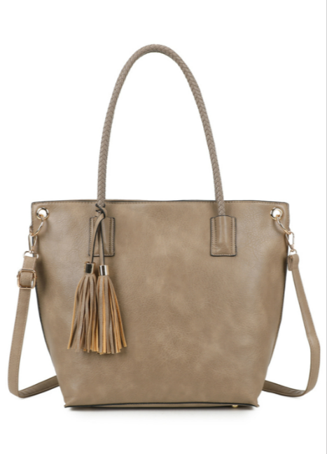 Reid Dual Tassel PU Leather Shoulder Tote Bag (RO22052)