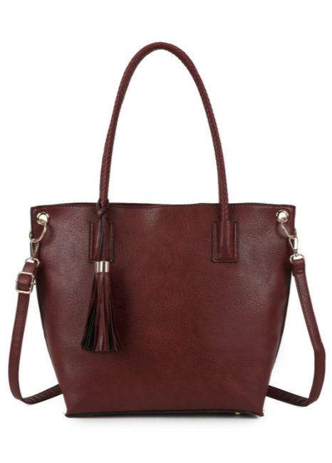 Reid Dual Tassel PU Leather Shoulder Tote Bag (RO22052)