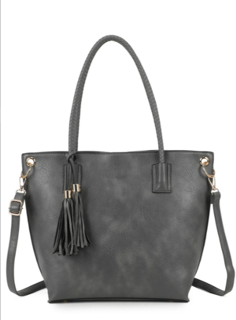 Reid Dual Tassel PU Leather Shoulder Tote Bag (RO22052)