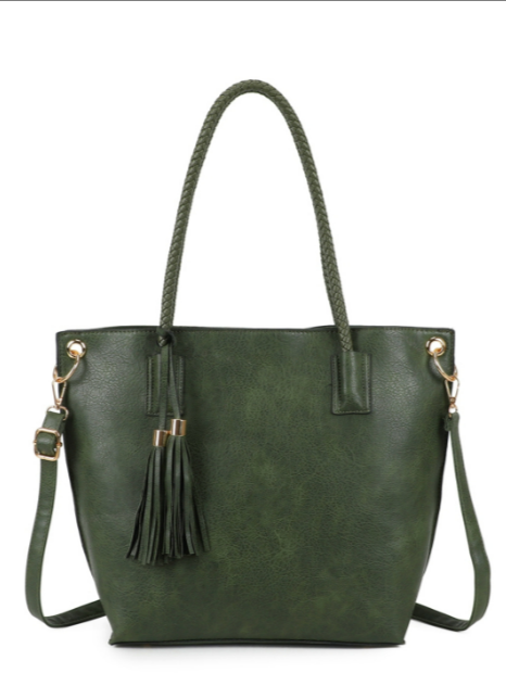 Reid Dual Tassel PU Leather Shoulder Tote Bag (RO22052)