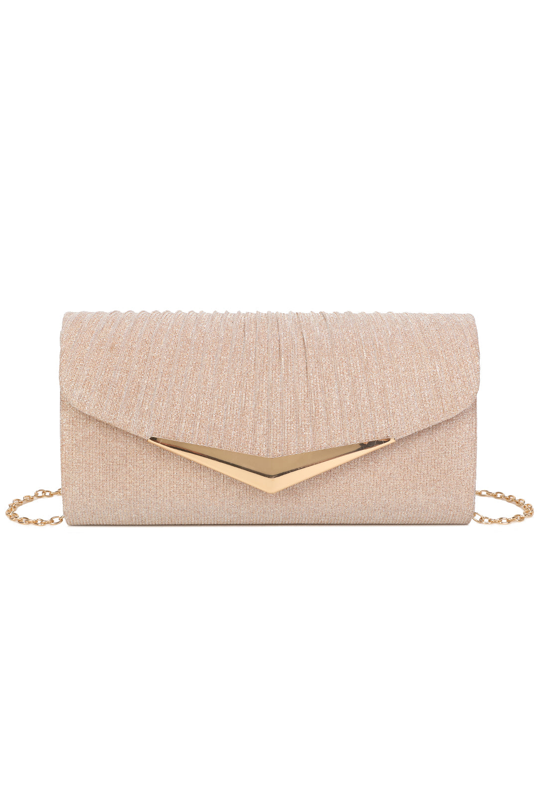 Celeste Fold Over V-shaped metal Pleated Glittering Clutch Bag - RH2601
