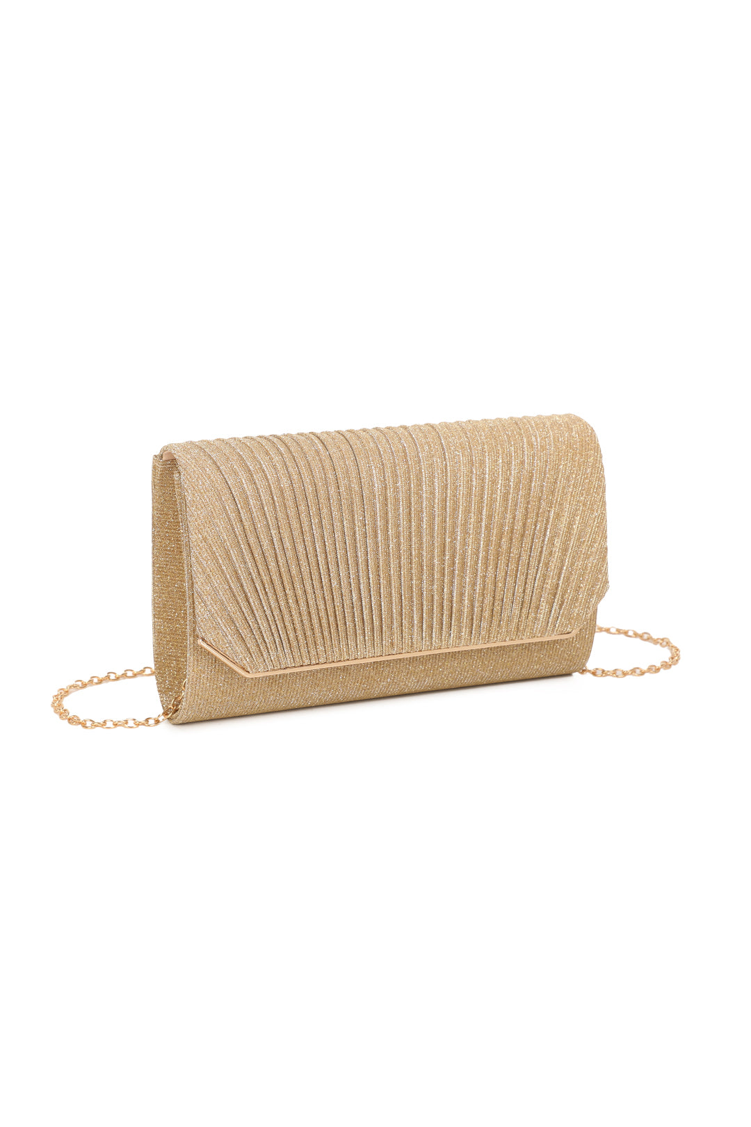 Celinea Glittering Trim Pleated Crossbody Bag With A Metal Chain - RH312