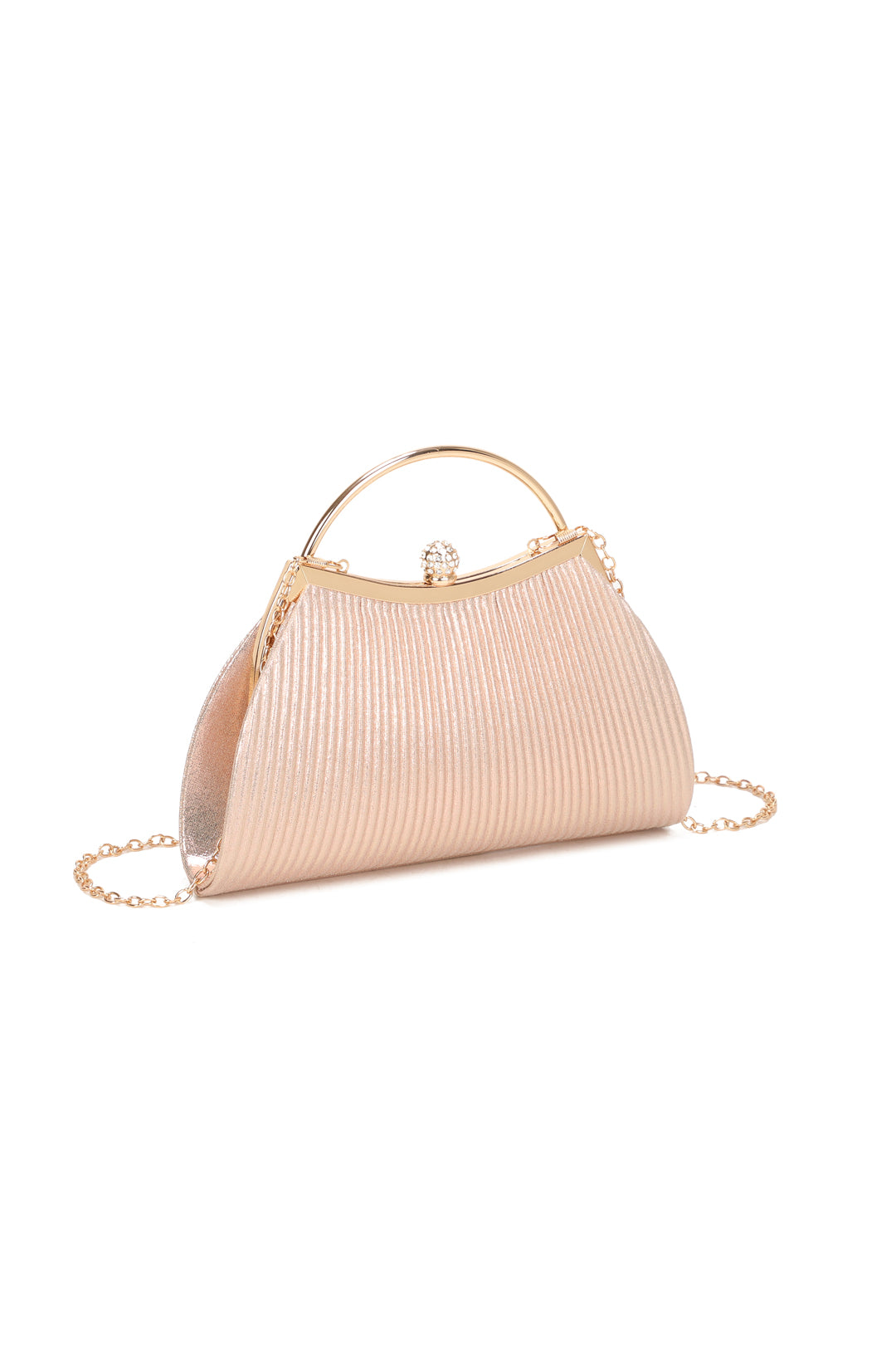 Orellis Pleated Satin Glittering Top Handle Evening Clutch Bag - RZ2515