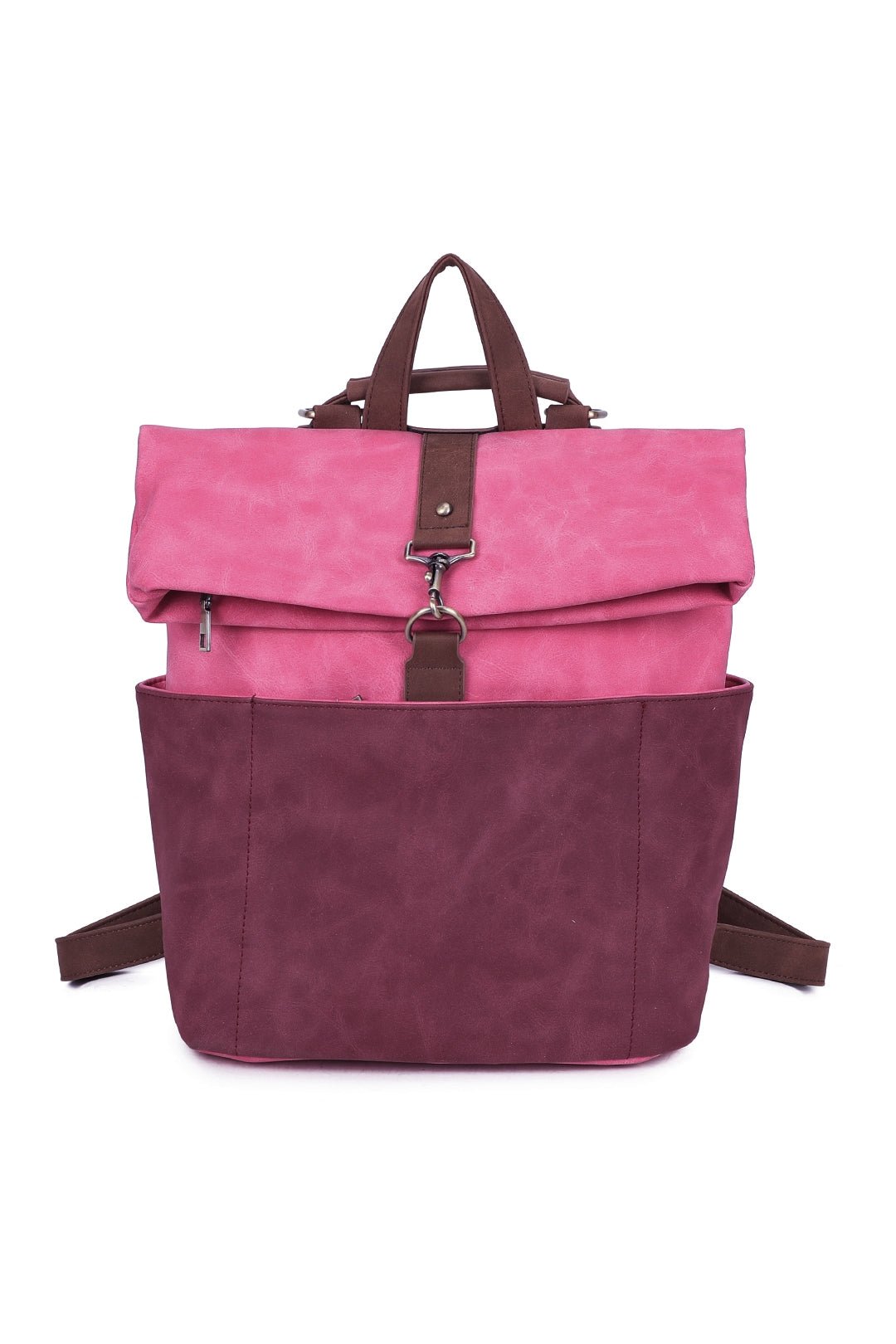 Terra Multi Pockets Fold-over Suede Leather Rucksack - RW250901