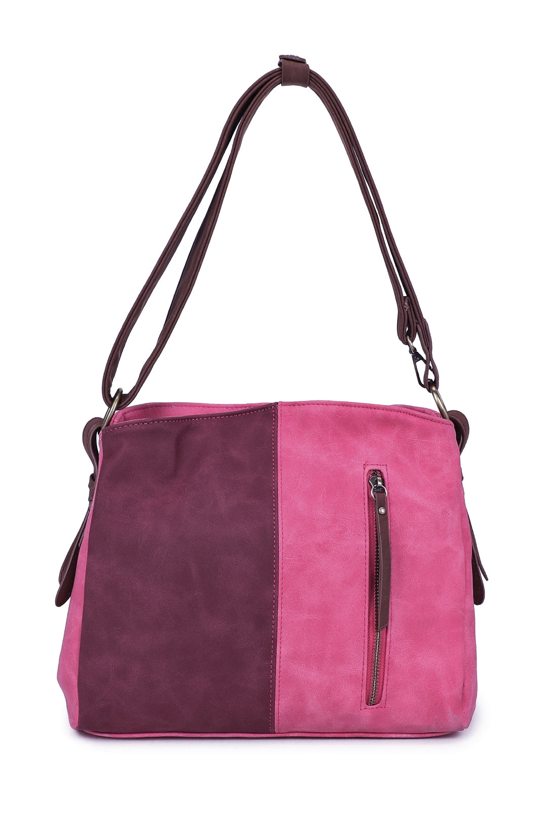 Velna Dual Compartment Strap Adjustable Suede Leather Hobo Bag - RW240455