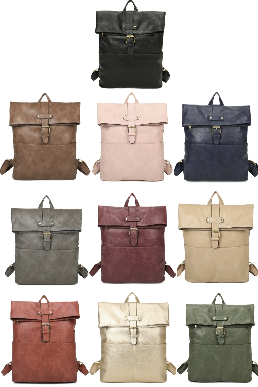 Buckle Style Unisex PU Leather Backpack - RX250581