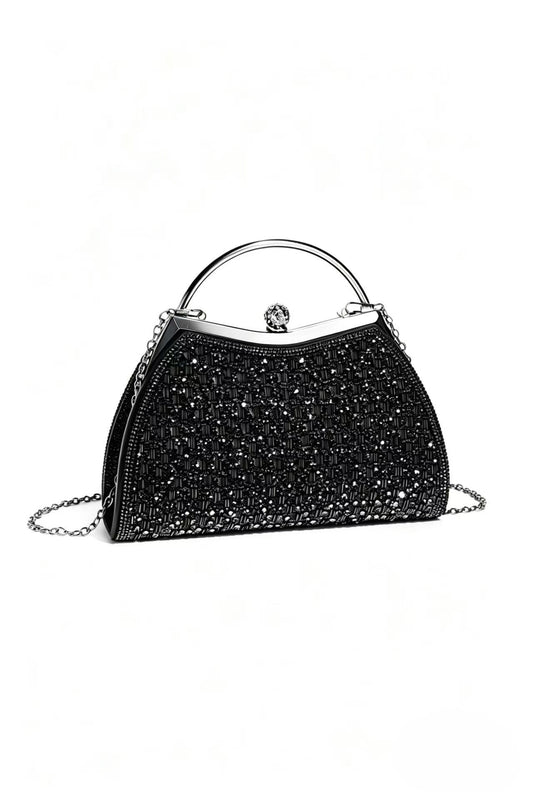 Cassia Pleated Glittering Top Handle Evening Clutch Bag - RX2626