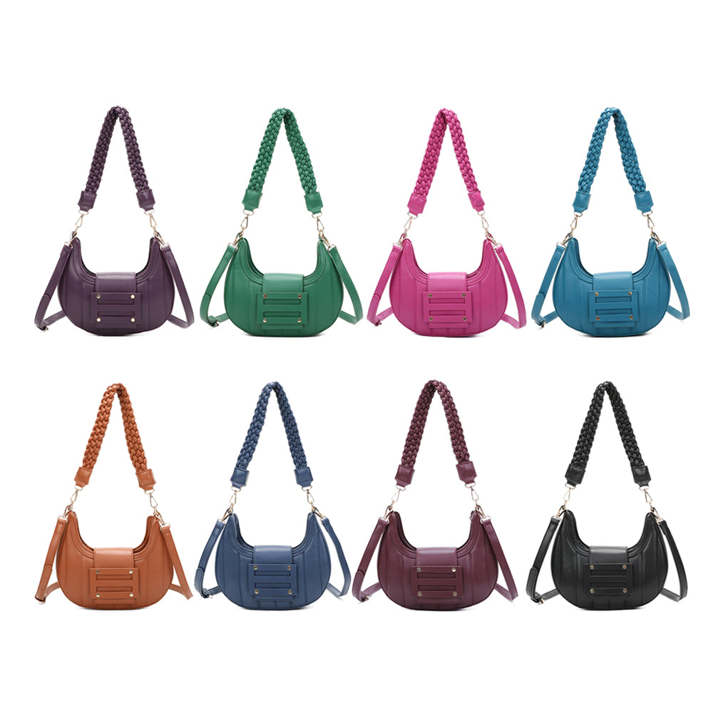 Lua Crescent Shaped PU Leather Shoulder Bag with Knotted Strap