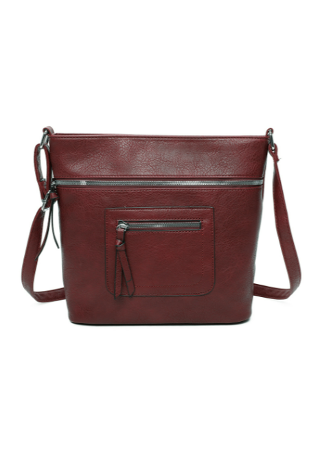 Iki Quadruple Zips PU Leather Crossbody Messenger Bag with Canvas Strap (RY230951)