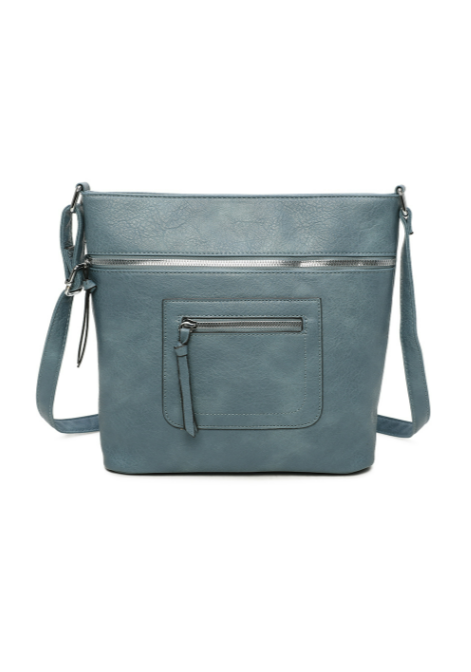 Iki Quadruple Zips PU Leather Crossbody Messenger Bag with Canvas Strap (RY230951)