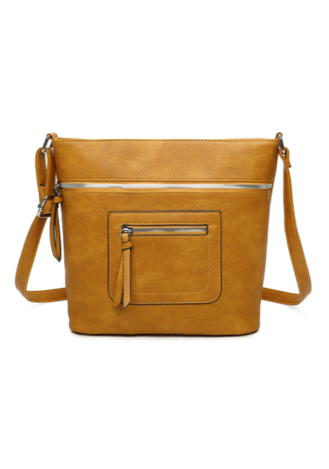 Iki Quadruple Zips PU Leather Crossbody Messenger Bag with Canvas Strap (RY230951)