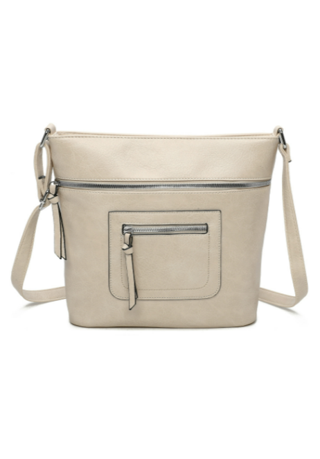 Iki Quadruple Zips PU Leather Crossbody Messenger Bag with Canvas Strap (RY230951)