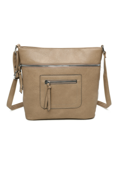 Iki Quadruple Zips PU Leather Crossbody Messenger Bag with Canvas Strap (RY230951)