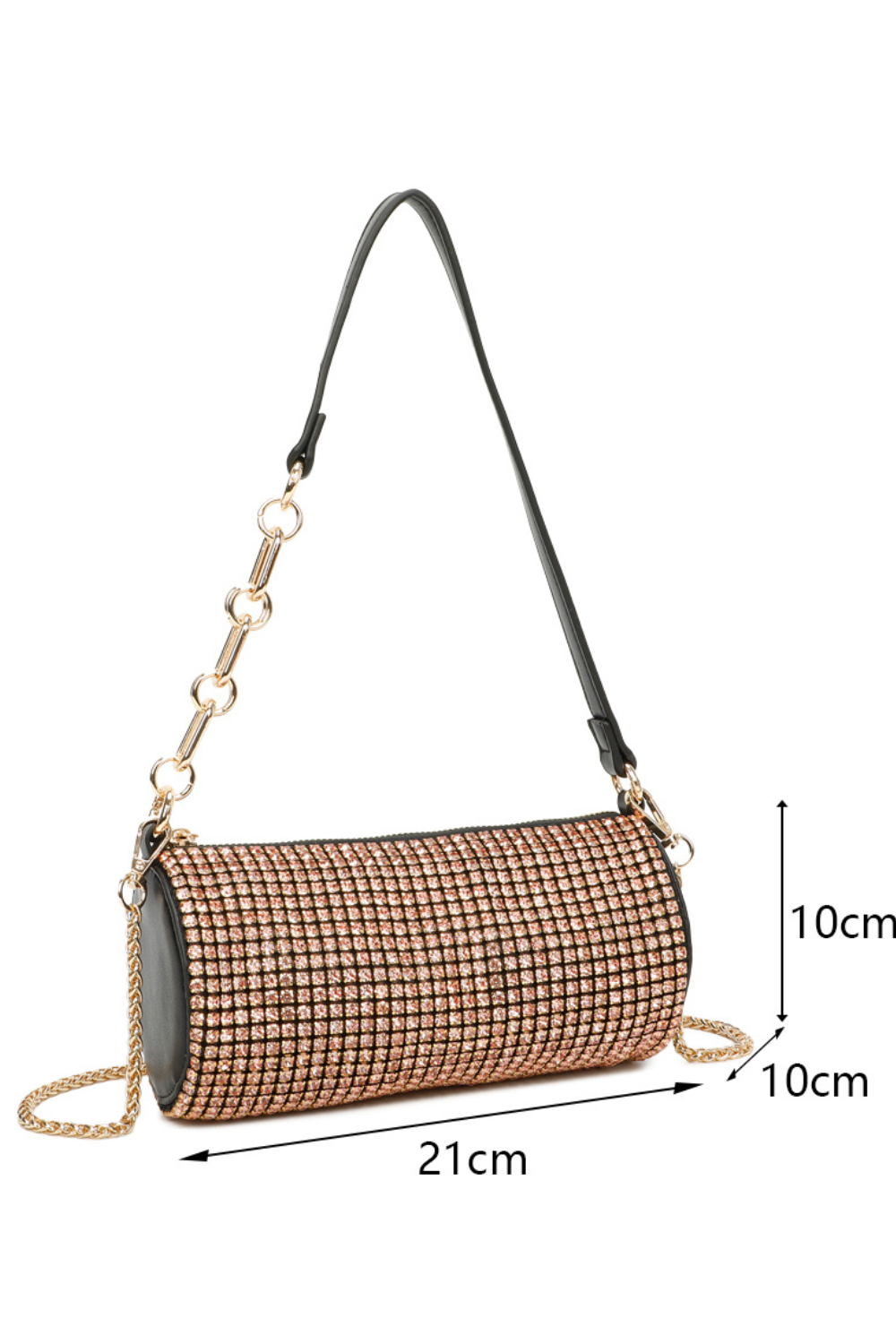 Marteau Diamond Embellished Cyclinder Shaped Evening Chain Strap Shoulder Bag