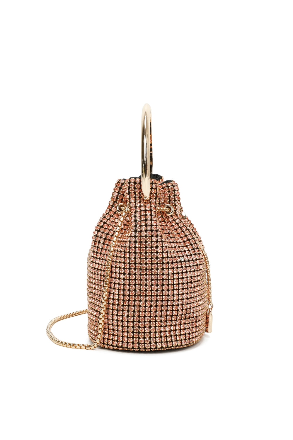 Diamond Embellished Crescent Handle Evening Clutch Bucket Bag