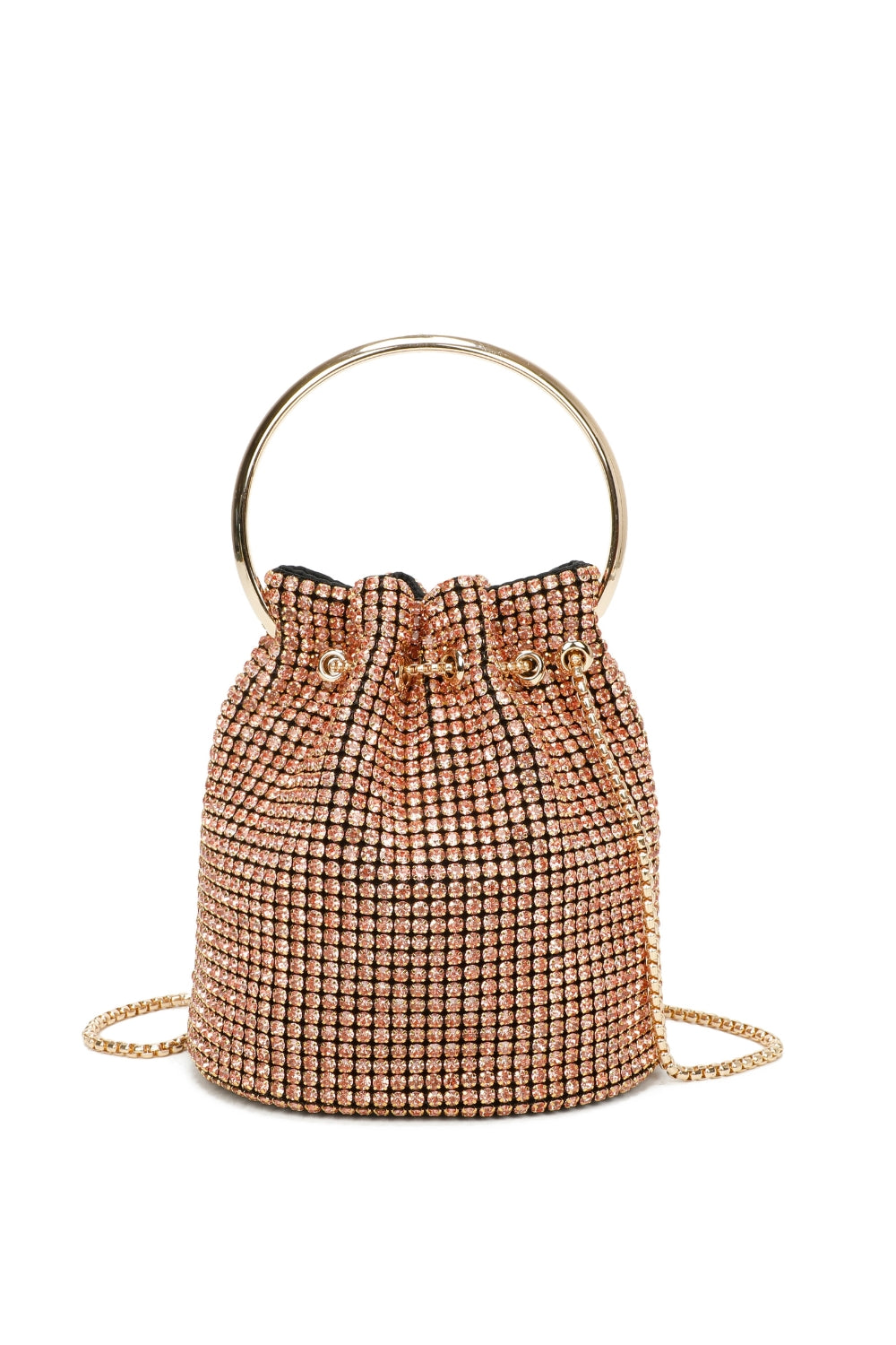 Diamond Embellished Crescent Handle Evening Clutch Bucket Bag