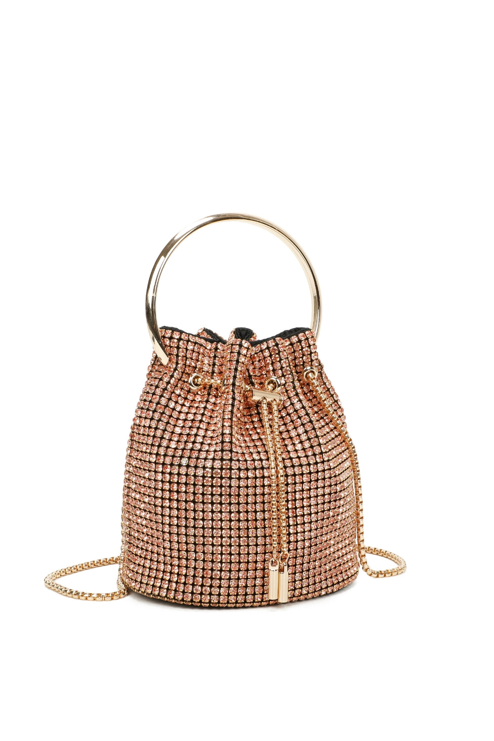 Diamond Embellished Crescent Handle Evening Clutch Bucket Bag