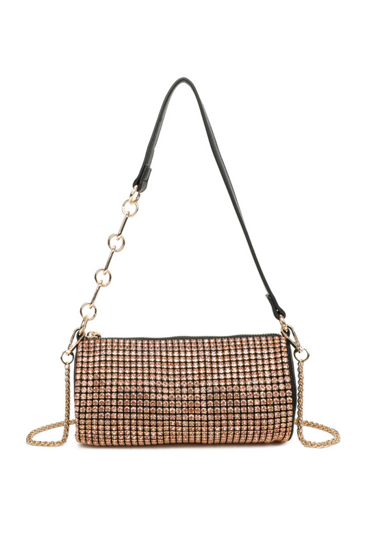 Marteau Diamond Embellished Cyclinder Shaped Evening Chain Strap Shoulder Bag