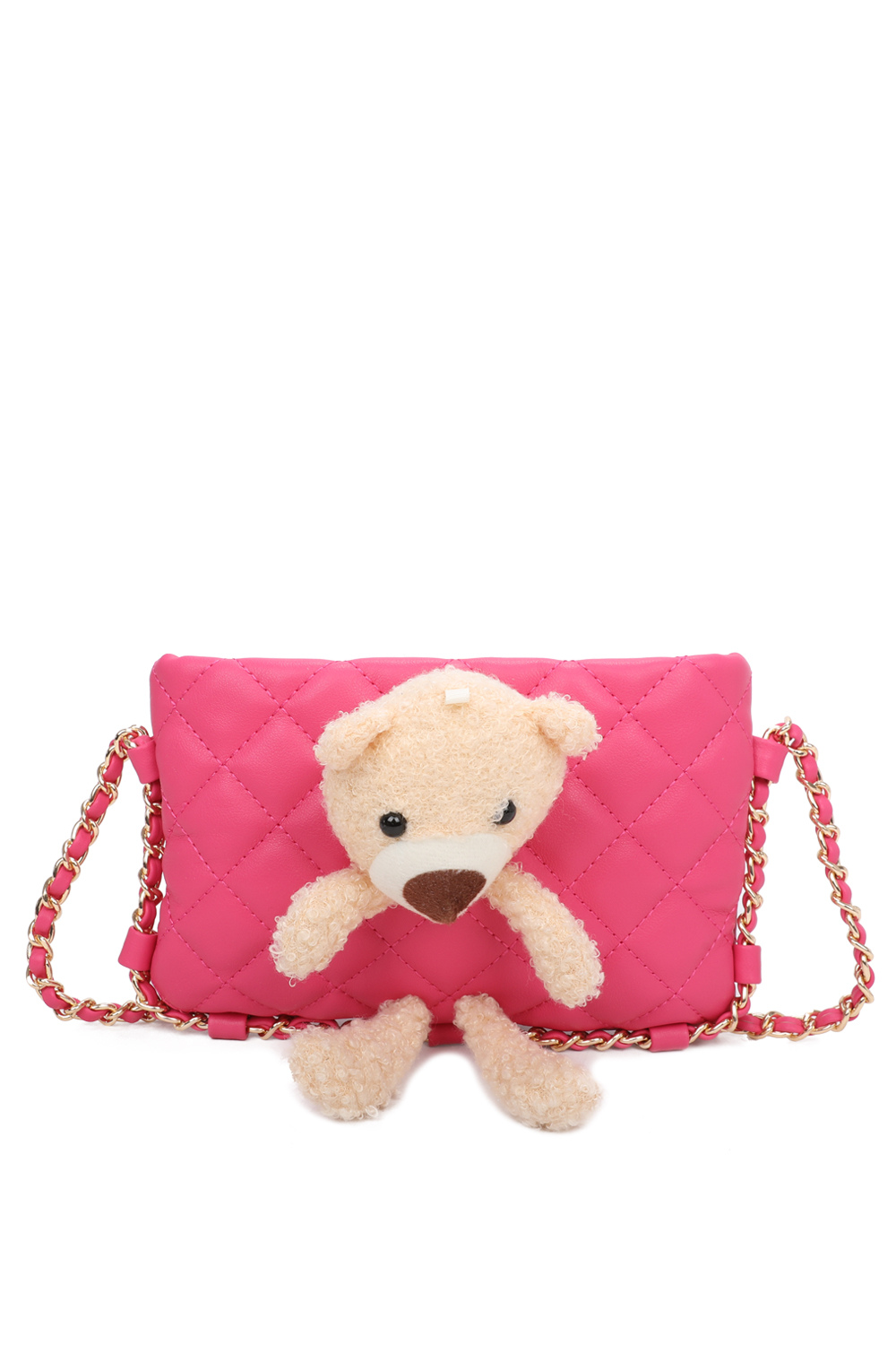 Teddy Bear Quilted Diamond Patterned Mini PU Leather Crossbody Bag