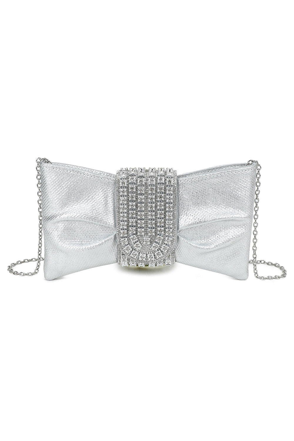Virelline Tie Shape Flap Zip Top Diamante Clutch Bag - RZ2532