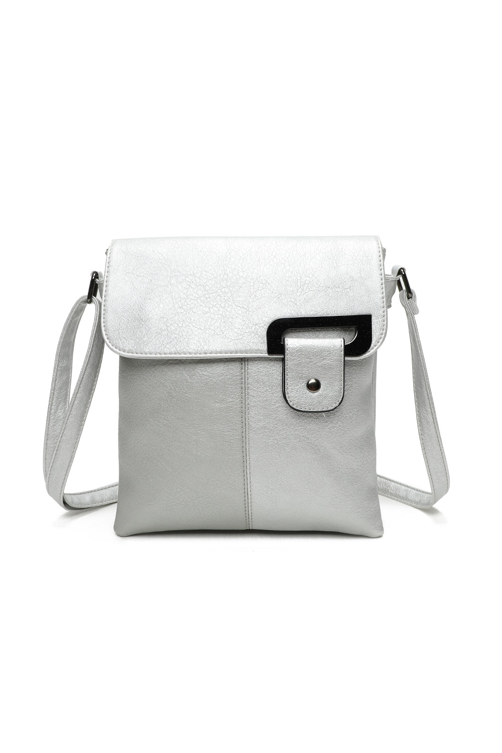 Clasico Gunmental Grey Accent Buckle PU Leather Crossbody Messenger Bag